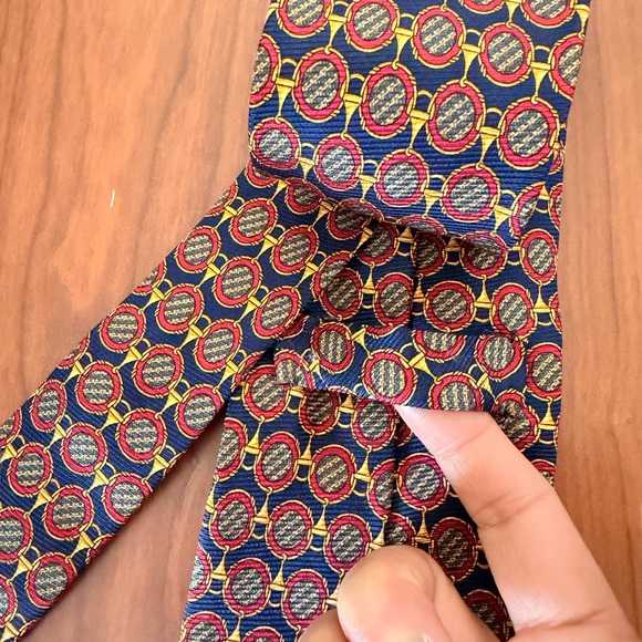 Bullock & Jones Handmade Spain Silk Medallion Tie Navy Red Gold 57” - Picture 13 of 13